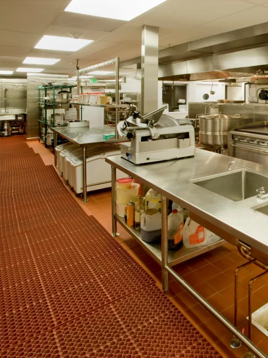 clean kitchen with mats